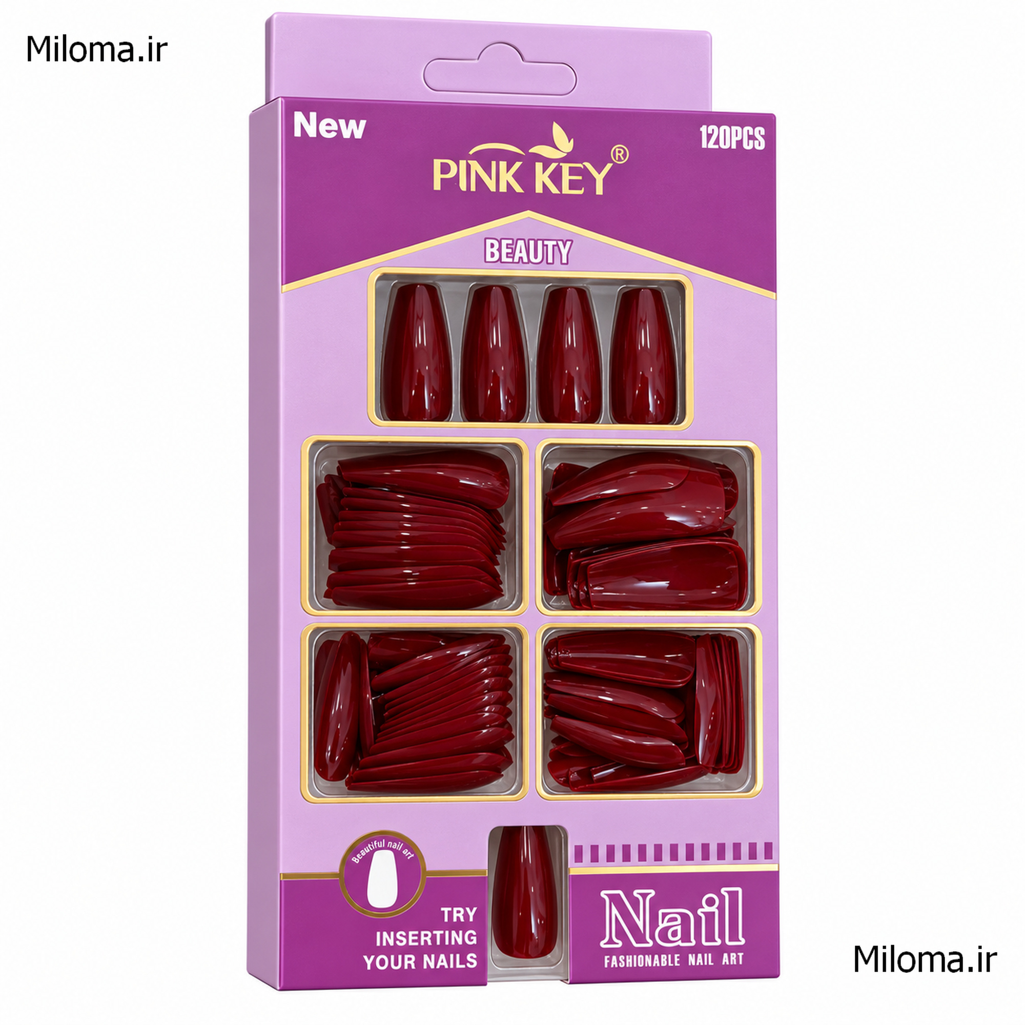 ناخن مصنوعی دست پینک کی مدل بادامی کد 67 بسته 120 عددی
